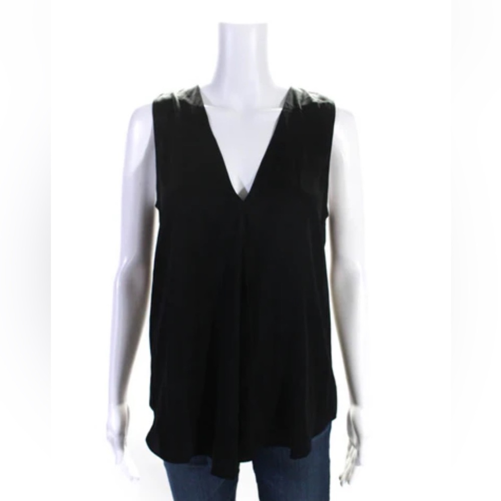 Theory Black Silk Sleeveless Pleated Top